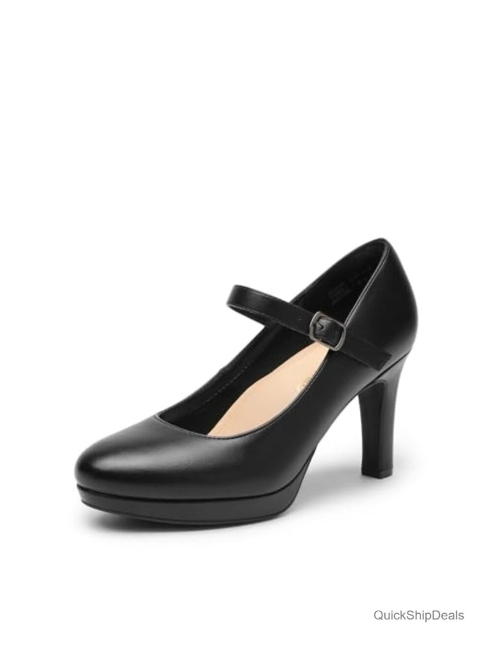 Vegan Leather Mary Jane High Heels Pump Almond Toe 3.5-Inch Heel Office Party